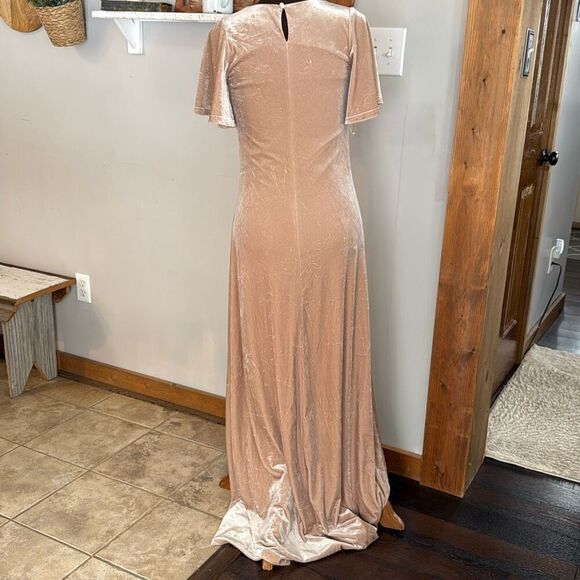 Revelry velvet bridesmaid dress size small champagne v neck flutter sleeve long - Picture 8 of 12